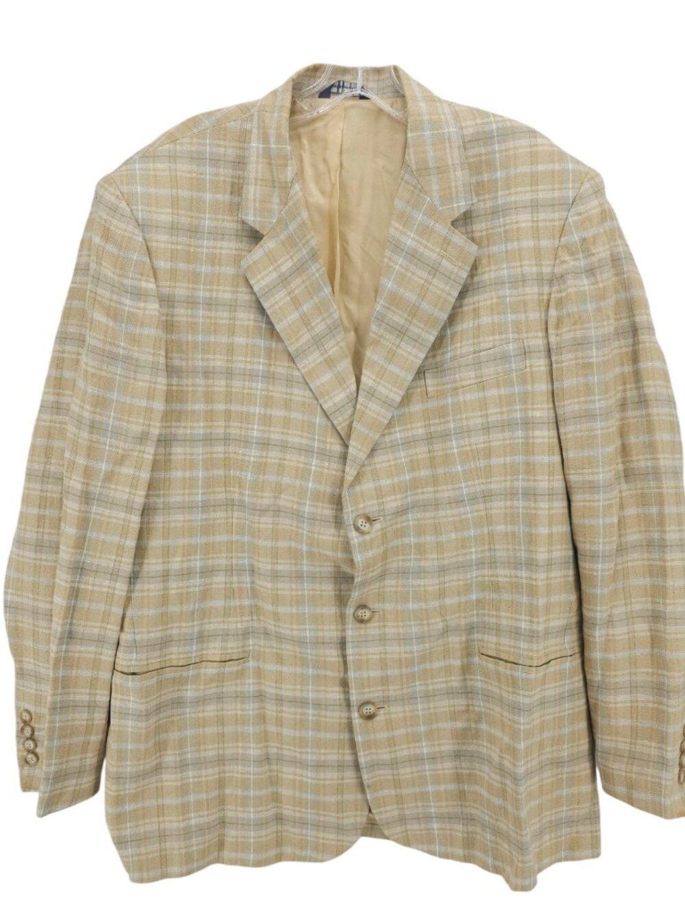 GAP Vintage Blazer 100% Linen Beige Tan Plaid Size LARGE